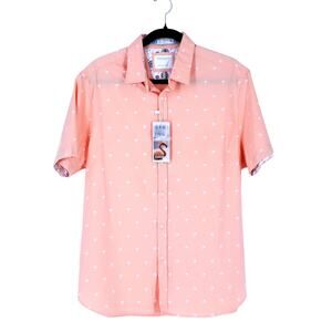 Denim & Flowers Palm Tree Button Up Shirt Peach White NWT Short Sleeve Men's L